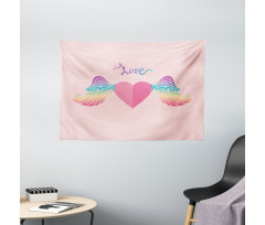 Love Heart Rainbow Wings Wide Tapestry