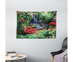 Spring Forest Waterfall Wide Tapestry