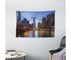 Chicago Riverside at Night Wide Tapestry