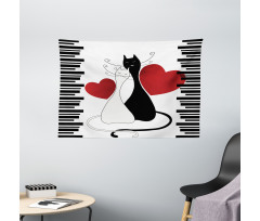 Romantic Couple Pet Kitten Wide Tapestry
