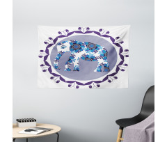 Elephant with Tulips Pattern Wide Tapestry