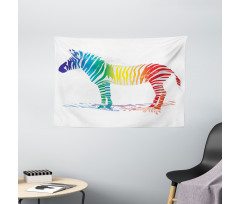 Zebra Rainbow Colors Wide Tapestry