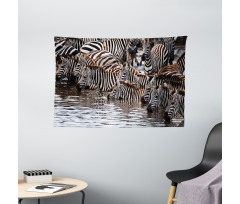 Zebra Wildebeest Herd Wide Tapestry
