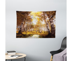 Autumn Birch Trees River Wide Tapestry