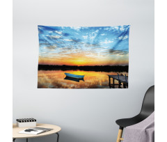 Little Boat on Pond Wide Tapestry