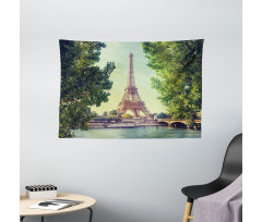 Eiffel Tower Seine River Wide Tapestry