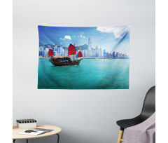 Hong Kong Harbour Boat Wide Tapestry