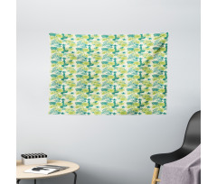 Hibiscus and Banana Leaves Wide Tapestry