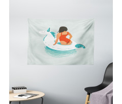 Young Girl Unicorn Wide Tapestry