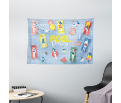 Doodle Characters Summer Wide Tapestry