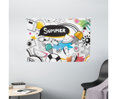 Summer Items Pictogram Wide Tapestry