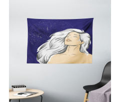 Comic Drawing Woman at Night Wide Tapestry