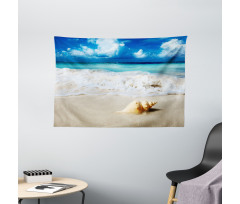 Nautical Sunny Coastline Wide Tapestry