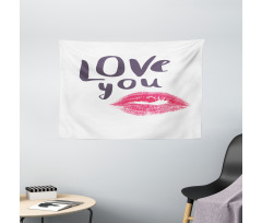 Love You and Lipstick Kiss Wide Tapestry