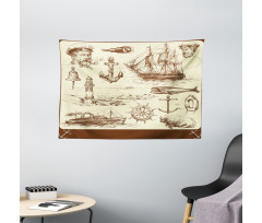 Oceanic Drawing Effect Wide Tapestry