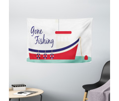 Cartoon Fishing Boat Wide Tapestry