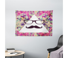 Hipster Mustache Glasses Wide Tapestry