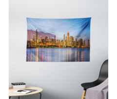 Night Panorama Skyline Wide Tapestry