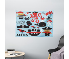 Cartoon Marine Adventure Wide Tapestry