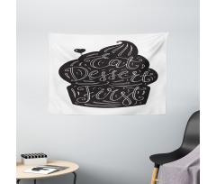 Monochrome Cupcake Doodle Wide Tapestry