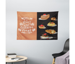 Art Doodle of Tasty Desserts Wide Tapestry