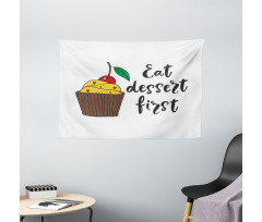 Cherry Top Cupcake Cartoon Wide Tapestry