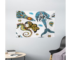 Mermaid and Sea Horse Wide Tapestry