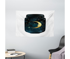 Crescent and Stars in Wish Jar Wide Tapestry