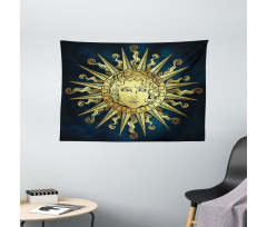 Sun with Antique Woman Face Wide Tapestry