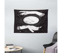 Moon in Fortune Teller Hands Wide Tapestry