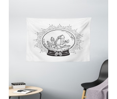 Crystal Ball with Gems Sketch Wide Tapestry