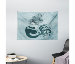 Sleeping Mermaid Wide Tapestry