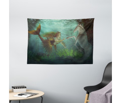 Mermaid with Seahorse Wide Tapestry