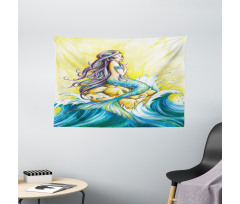 Fantasy Woman on Rock Wide Tapestry