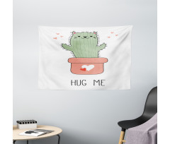 Funny Cactus Shape as Cat Wide Tapestry