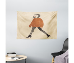 Girl in Fashionable Clothes Wide Tapestry