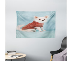 Puppy with Clothes Wide Tapestry