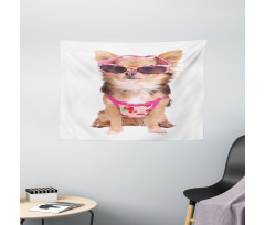 Puppy with Summer Clothes Wide Tapestry