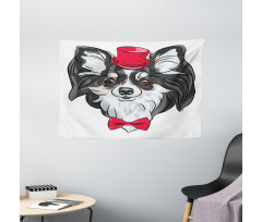 Puppy with Hat and Bow Wide Tapestry