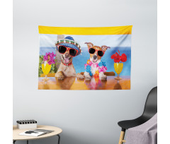 Tropic Summer Dog Friends Wide Tapestry