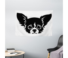 Monochrome Puppy Head Wide Tapestry