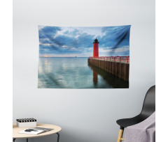 Dramatic Sky Lighthouse Wide Tapestry