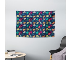 Colorful Spooky Ghosts Wide Tapestry