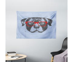 Funny Hipster Dog Wide Tapestry