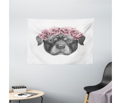 Portrait of Dog in Roses Wide Tapestry