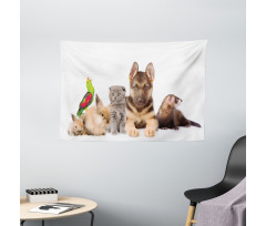 Bunnies Cat Dog and Ferret Wide Tapestry