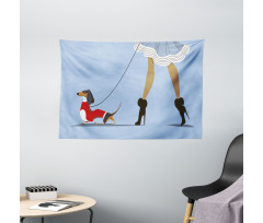 Woman and Dog Fashion Wide Tapestry