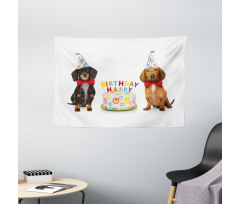 Dogs Happy Birthday Cake Wide Tapestry