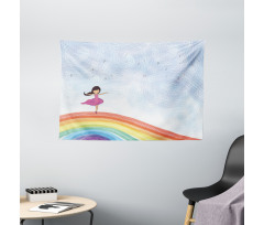 Girl Dances on Rainbow Wide Tapestry