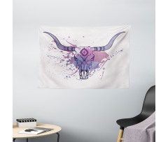 Bull Skull with Splashes Wide Tapestry